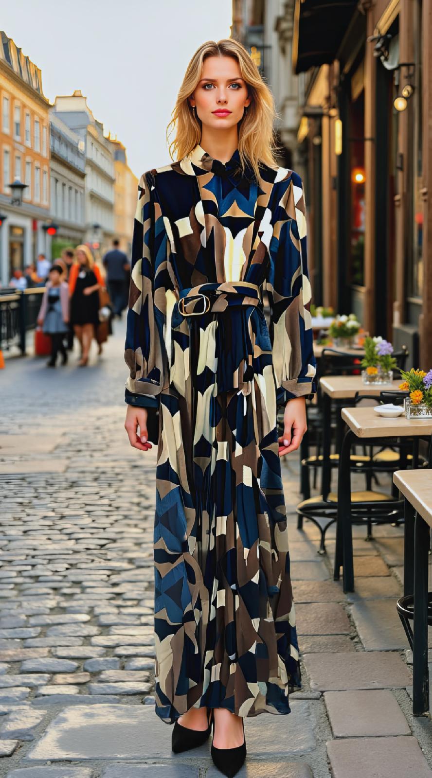 Vivian Belted Long Sleeve Plisse Maxi Dress