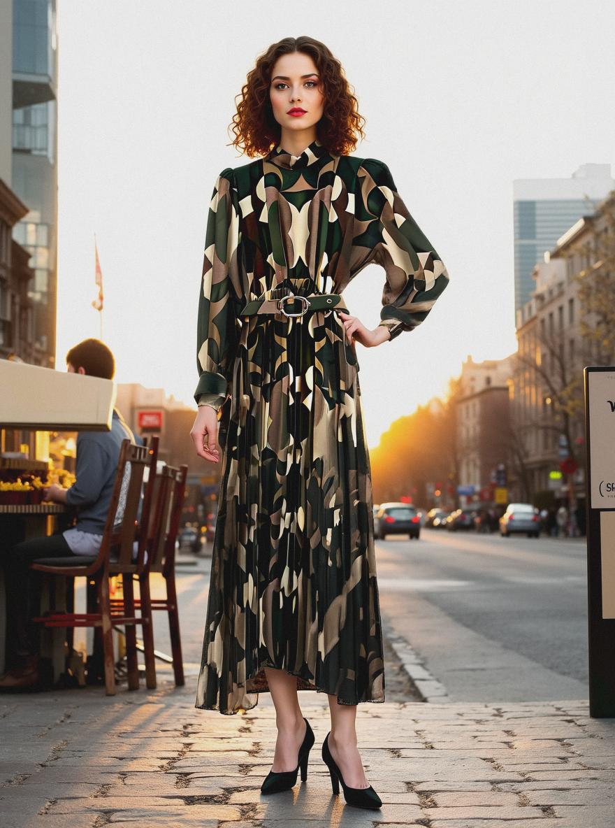 Vivian Belted Long Sleeve Plisse Maxi Dress