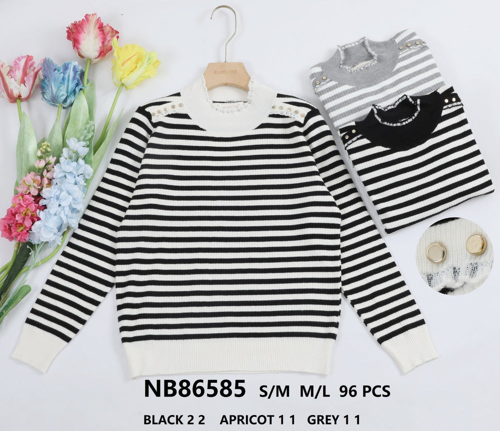 Stripe Zara Gold Stud Knit (2p.pack) - jqwholesale.com