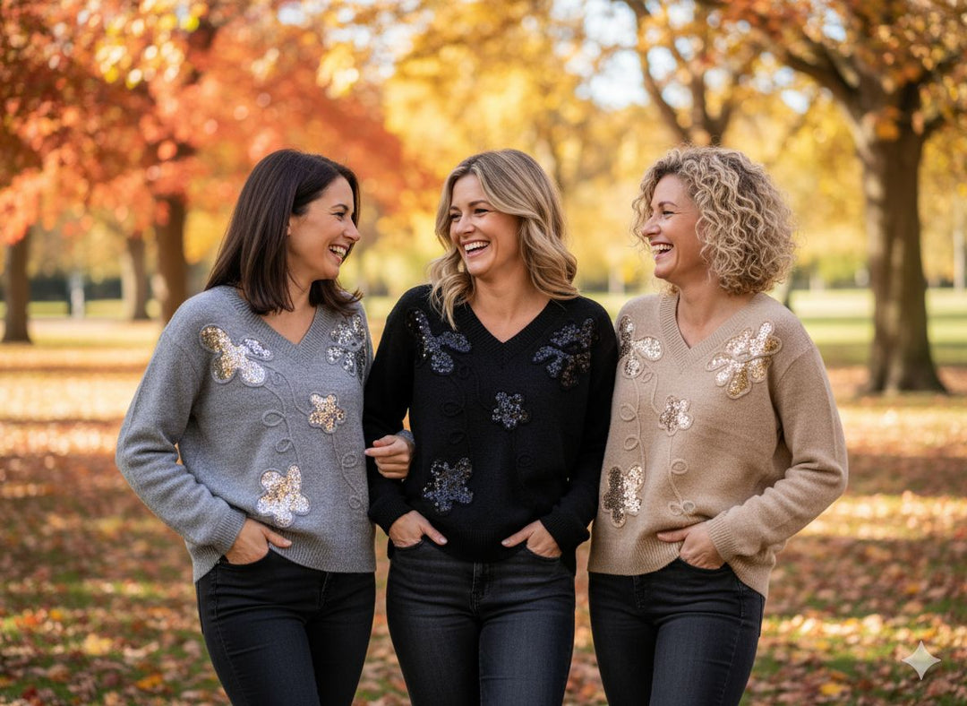 Sequin floral V Knit