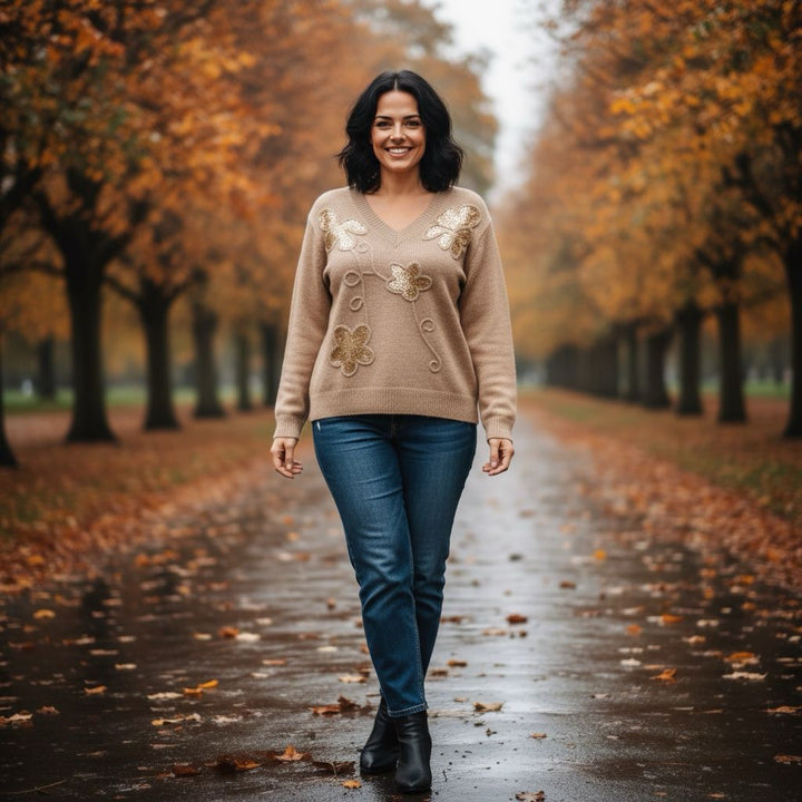 Sequin floral V Knit