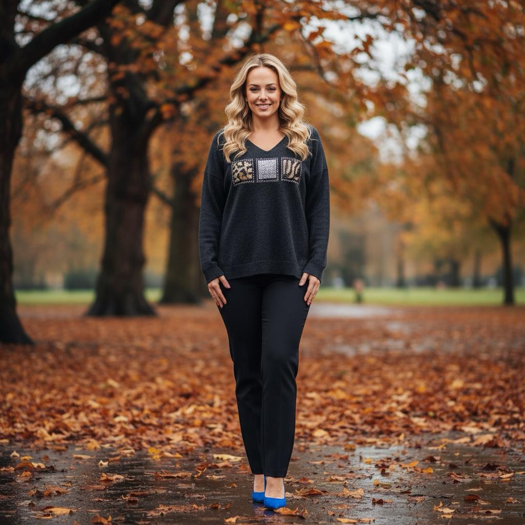 Animal Sequin Embellished V Knit Jumper