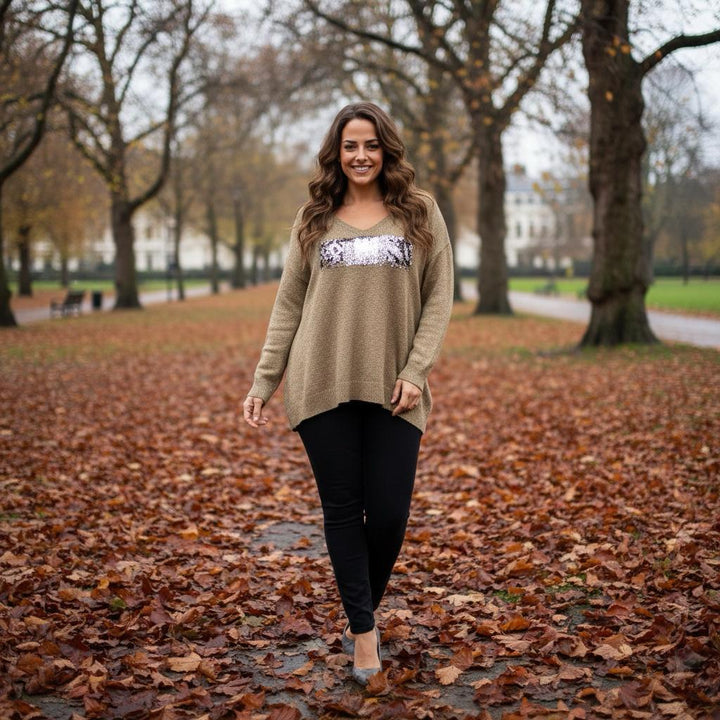Animal Sequin Embellished V Knit Jumper