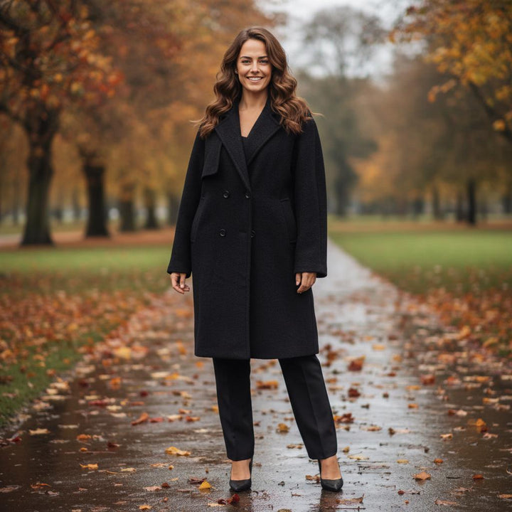 Soft Touch Lined Coat with Detachable Leopard Ruffle Brooch