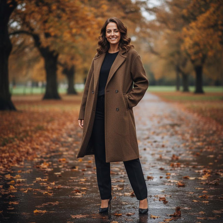 Soft Touch Lined Coat with Detachable Leopard Ruffle Brooch