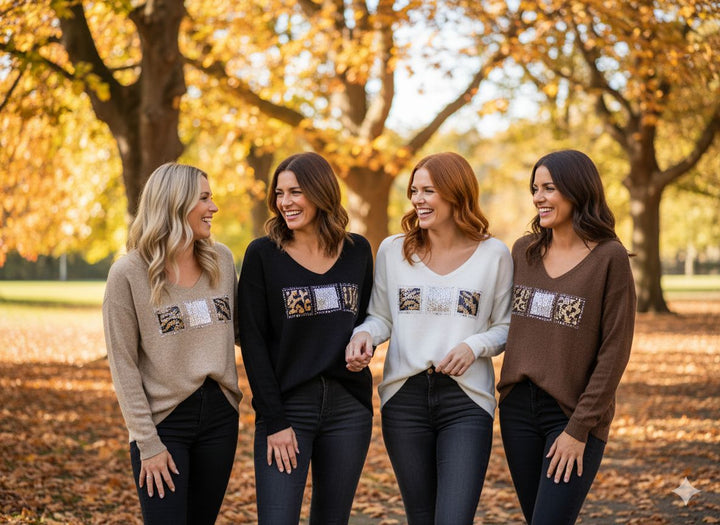Animal Sequin Embellished V Knit Jumper