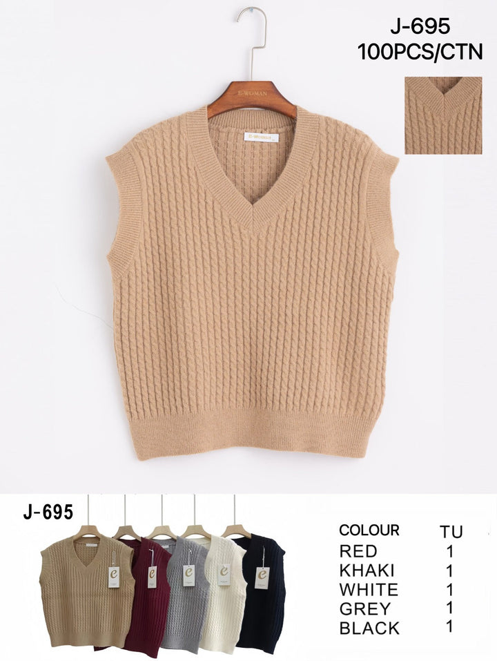Oversized V Mini Cable Slipover Knit Vest - jqwholesale.com