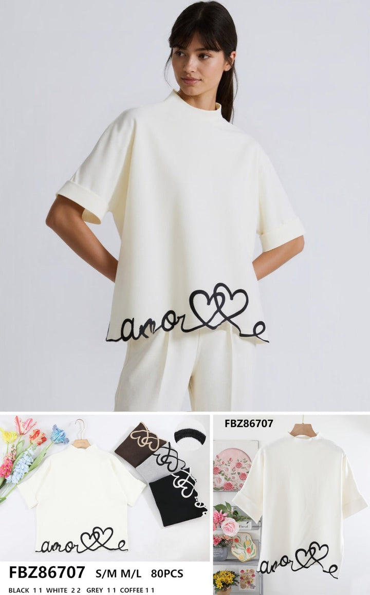 Heart Cornelli Trim Turtle Neck Knit (2p.pack) - jqwholesale.com