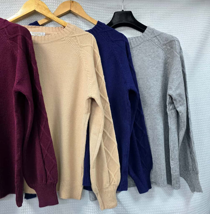 Diamond Cable Detail Sleeve Crew Neck Knit Jumper (2p.pack) - jqwholesale.com