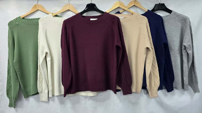 Diamond Cable Detail Sleeve Crew Neck Knit Jumper (2p.pack) - jqwholesale.com