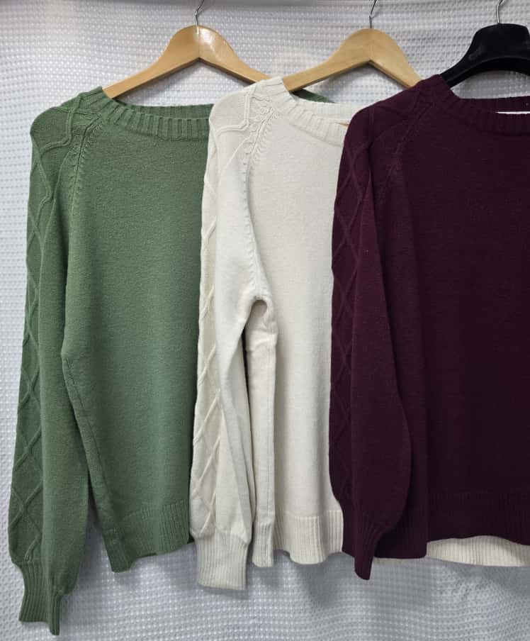 Diamond Cable Detail Sleeve Crew Neck Knit Jumper (2p.pack) - jqwholesale.com