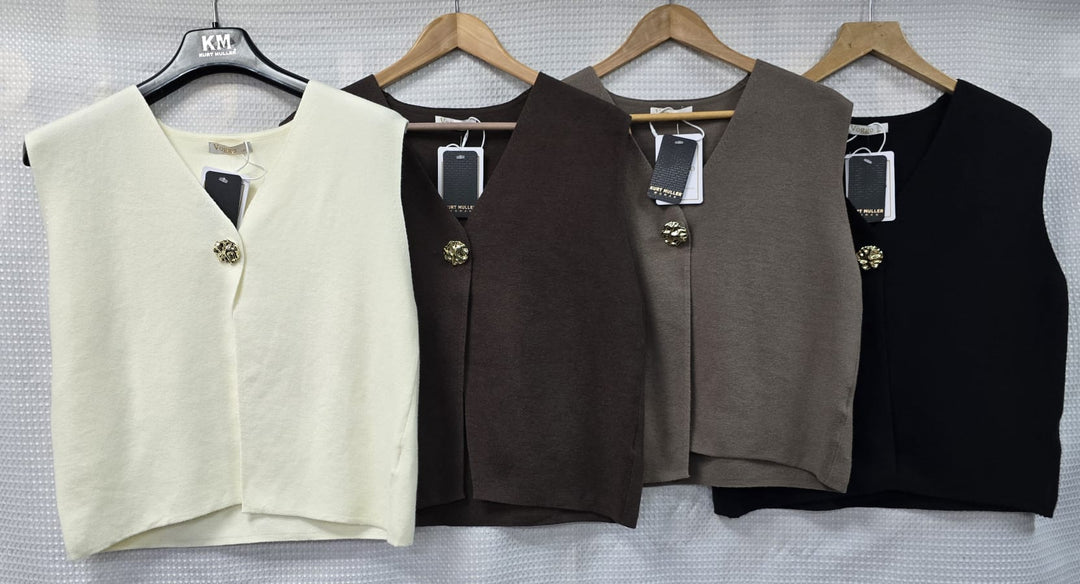 Vintage Gold Metal Button Wool Blend V Waistcoat (2p.pack)