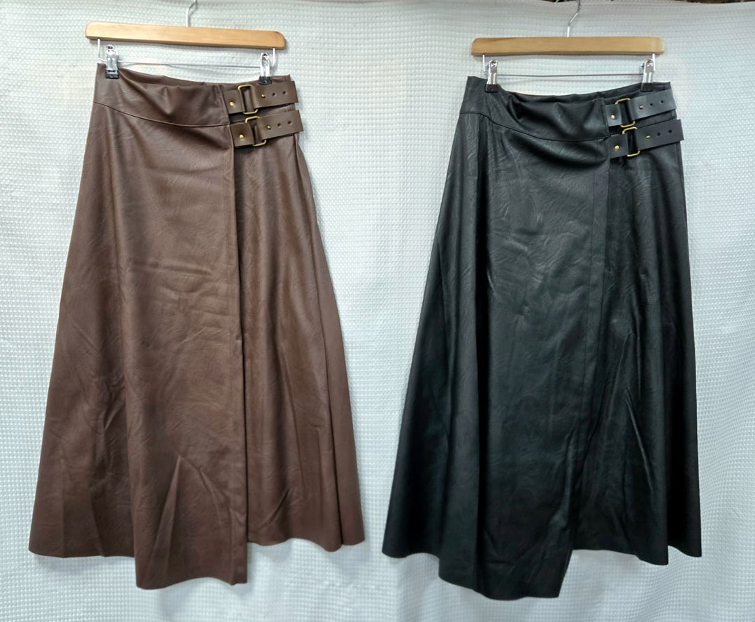 PU Leather look buckle Skirt - jqwholesale.com