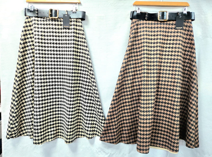 Dogtooth Check Suedette Midaxi Skirt - jqwholesale.com