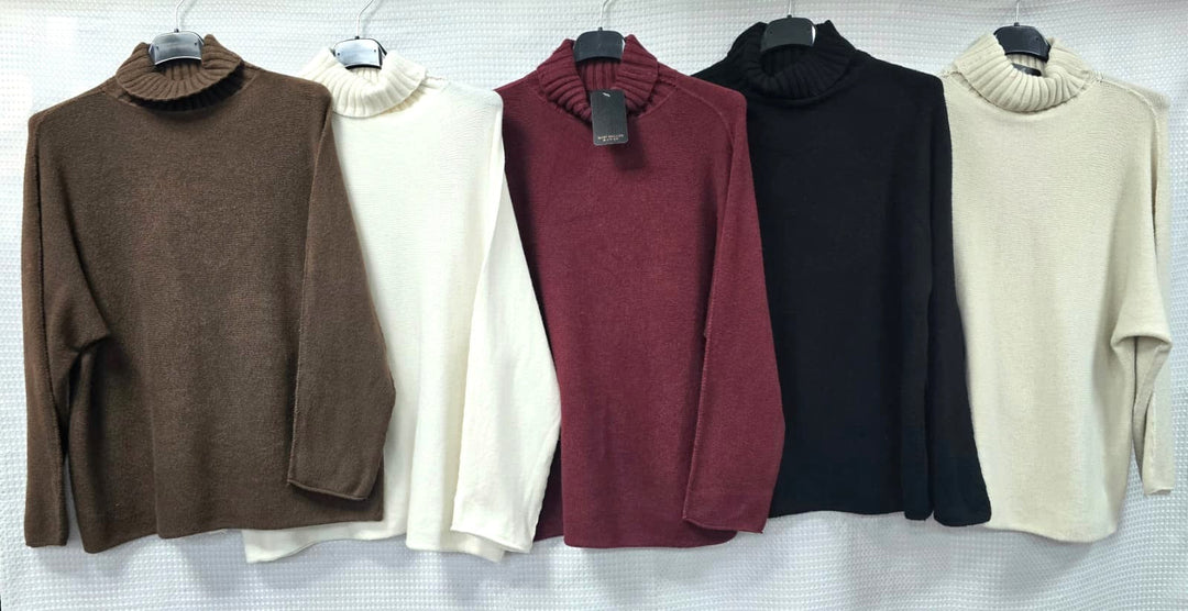 Ribbed Polo Neck Fine Knit - jqwholesale.com