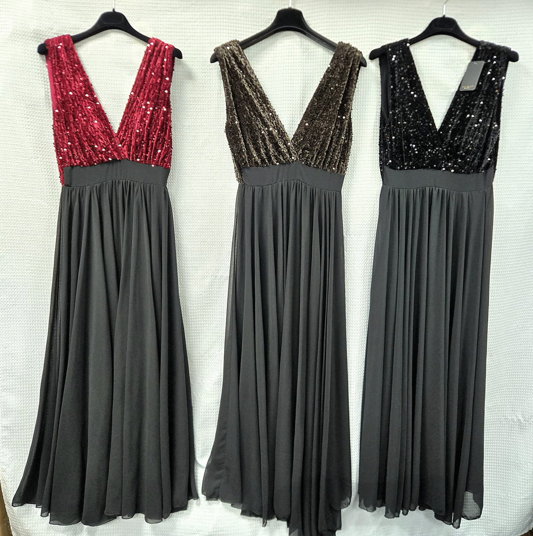 Sequin Velour Crossover Neck Maxi Dress - jqwholesale.com