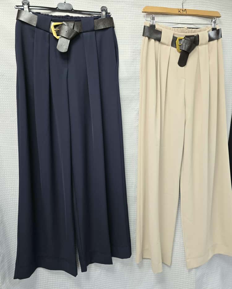 Carla Crepe Wide Leg Belted Trousers - jqwholesale.com