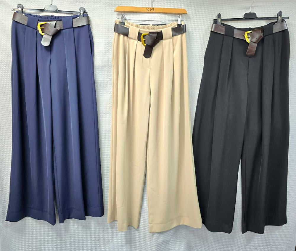 Carla Crepe Wide Leg Belted Trousers - jqwholesale.com