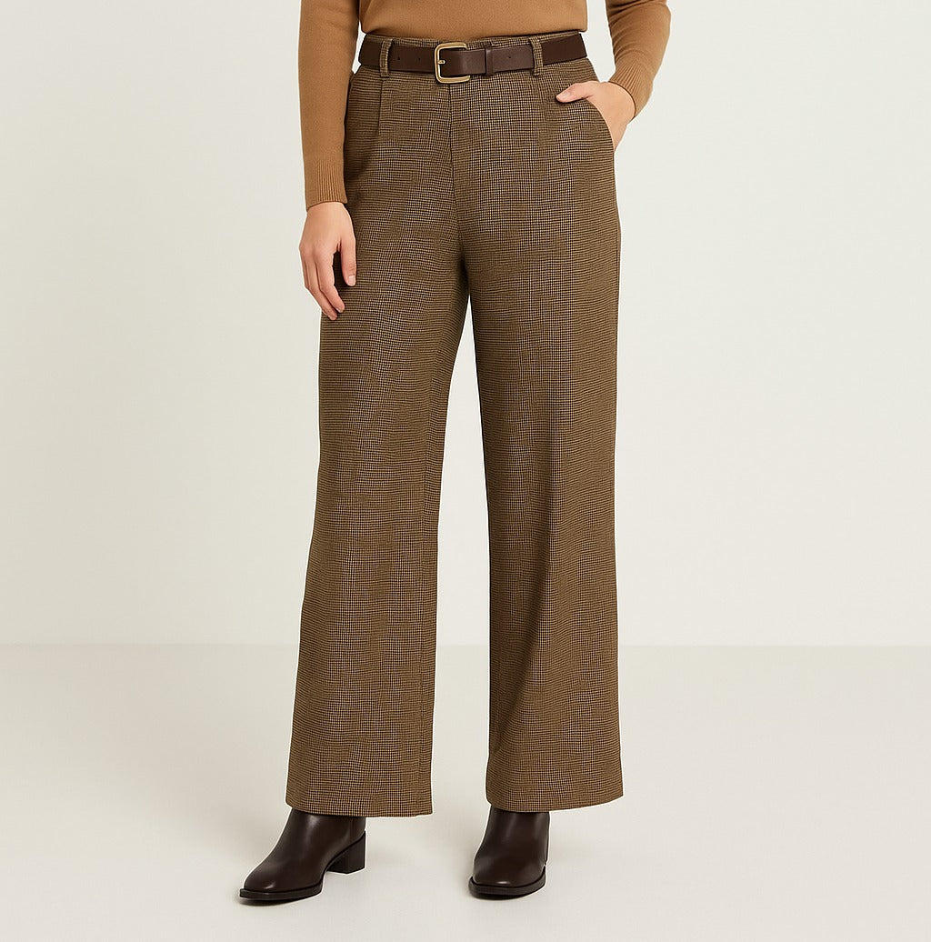 Tweed Check Wide Leg Trousers - jqwholesale.com
