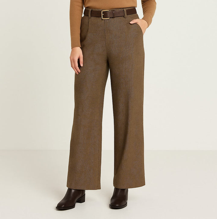 Tweed Check Wide Leg Trousers - jqwholesale.com