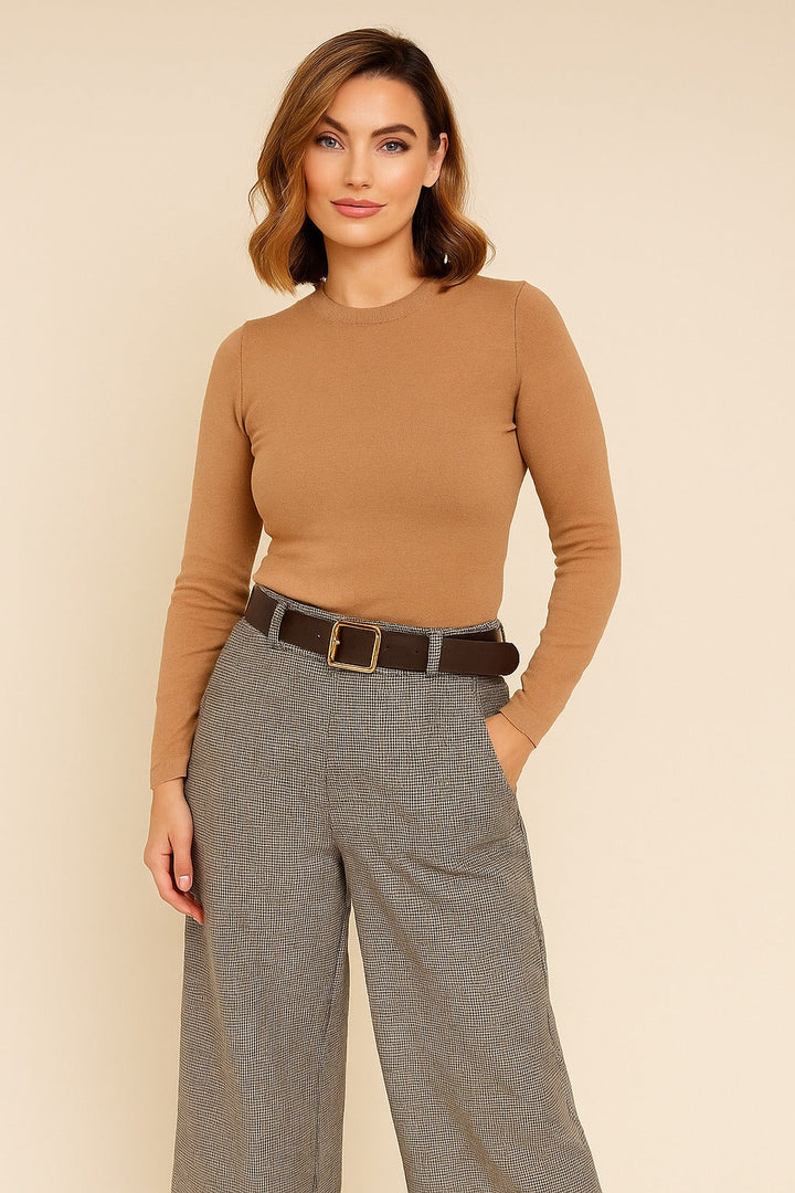 Tweed Check Wide Leg Trousers - jqwholesale.com