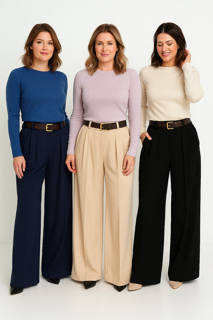 Carla Crepe Wide Leg Belted Trousers - jqwholesale.com
