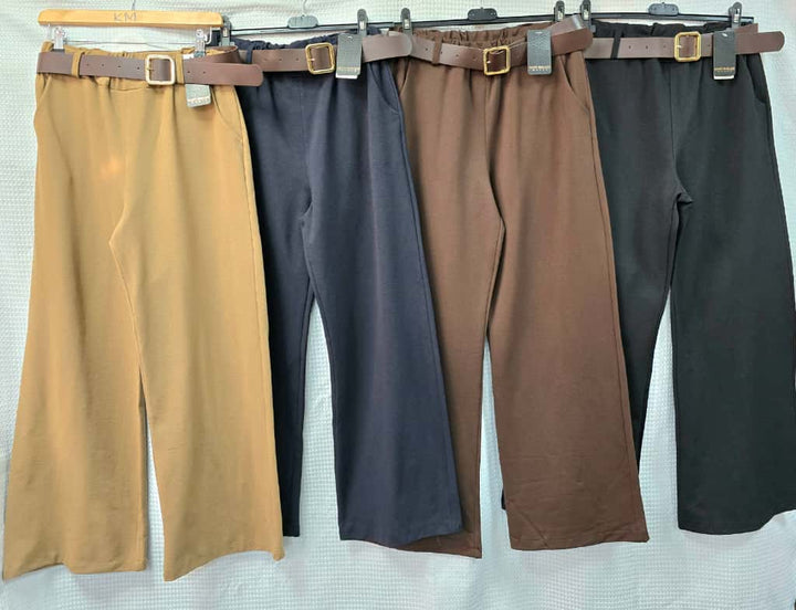Wide Leg Cotton Belted Trousers - jqwholesale.com