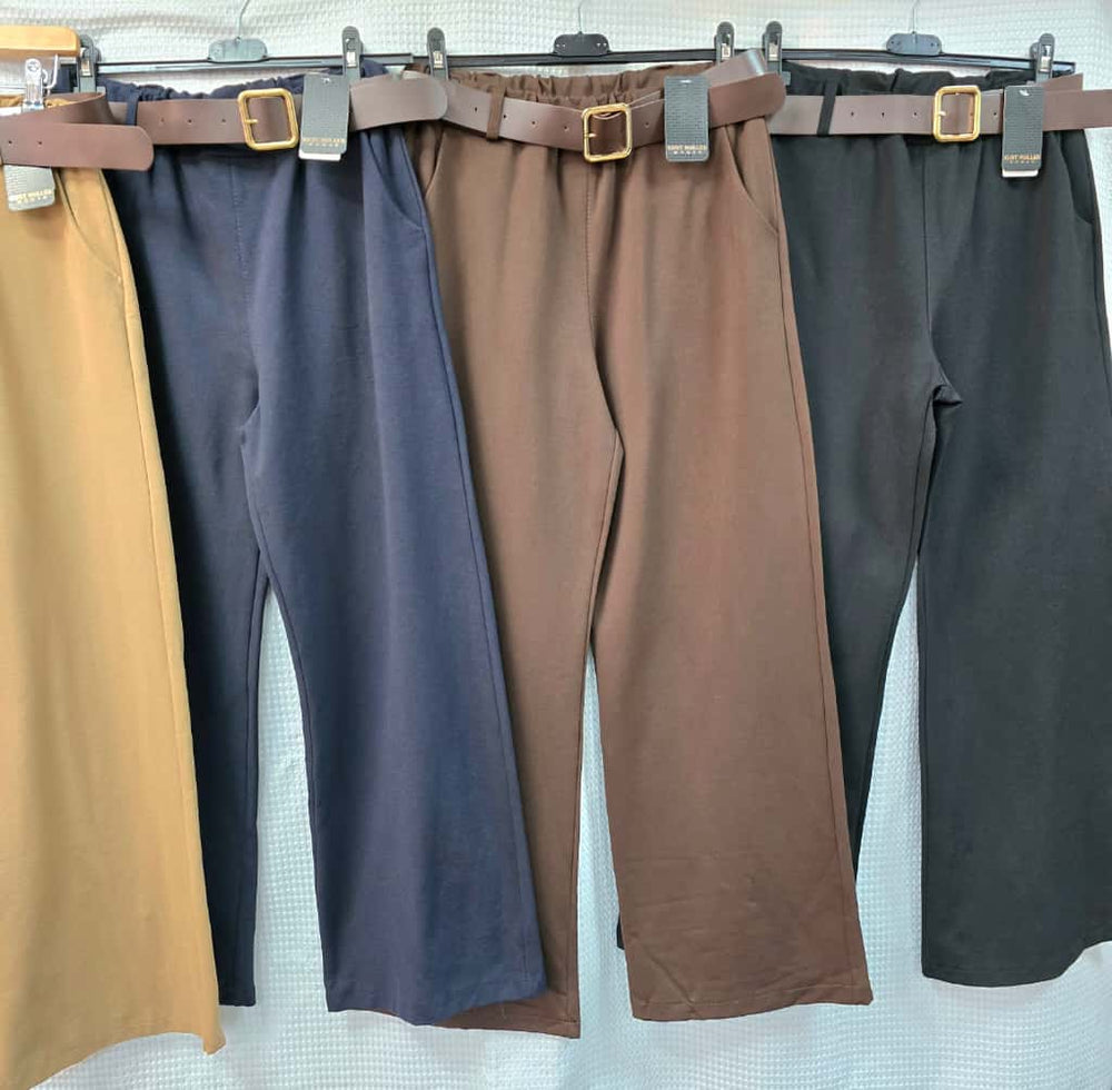 Wide Leg Cotton Belted Trousers - jqwholesale.com