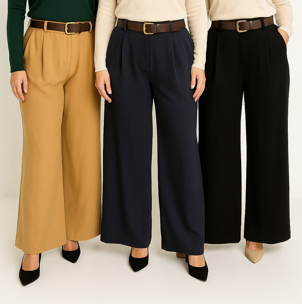 Wide Leg Cotton Belted Trousers - jqwholesale.com