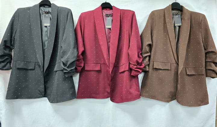 Diamante Hotfix Sparkle Rouched sleeve blazer