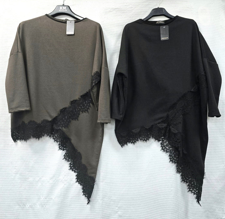 Asymmetric Lace Hem Cotton Tunic