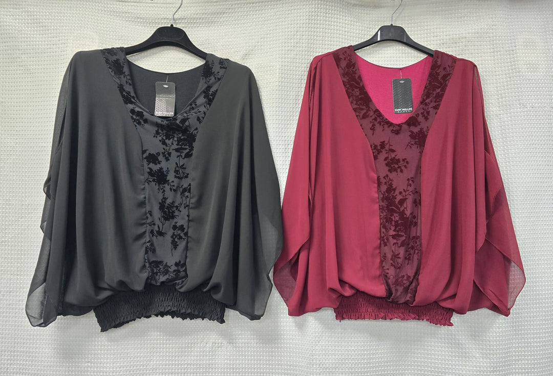 Velvet V neck Angel Sleeve Top