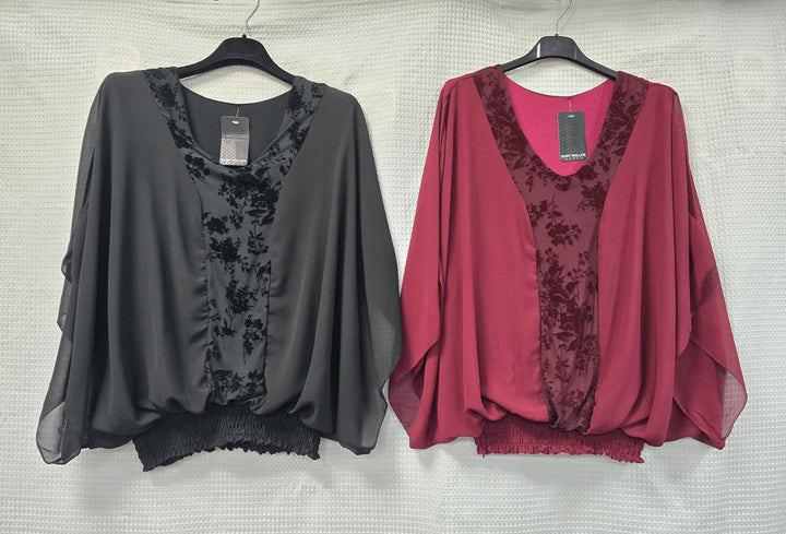 Velvet V neck Angel Sleeve Top