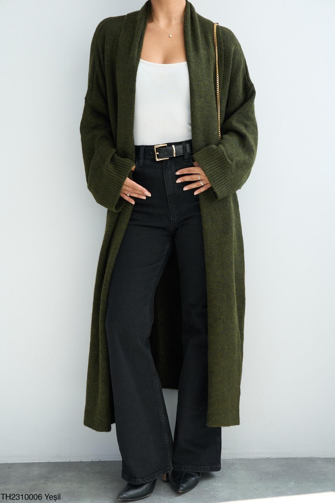 Soft Knit Longline Open Cardigan - Dark Khaki