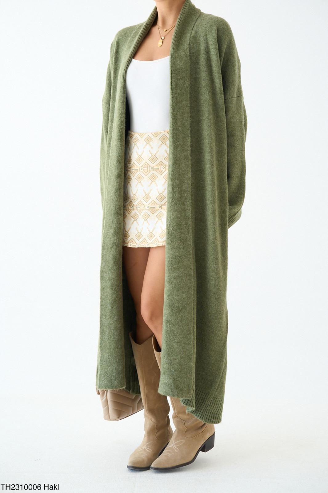 Soft Knit Longline Open Cardigan - Light Khaki