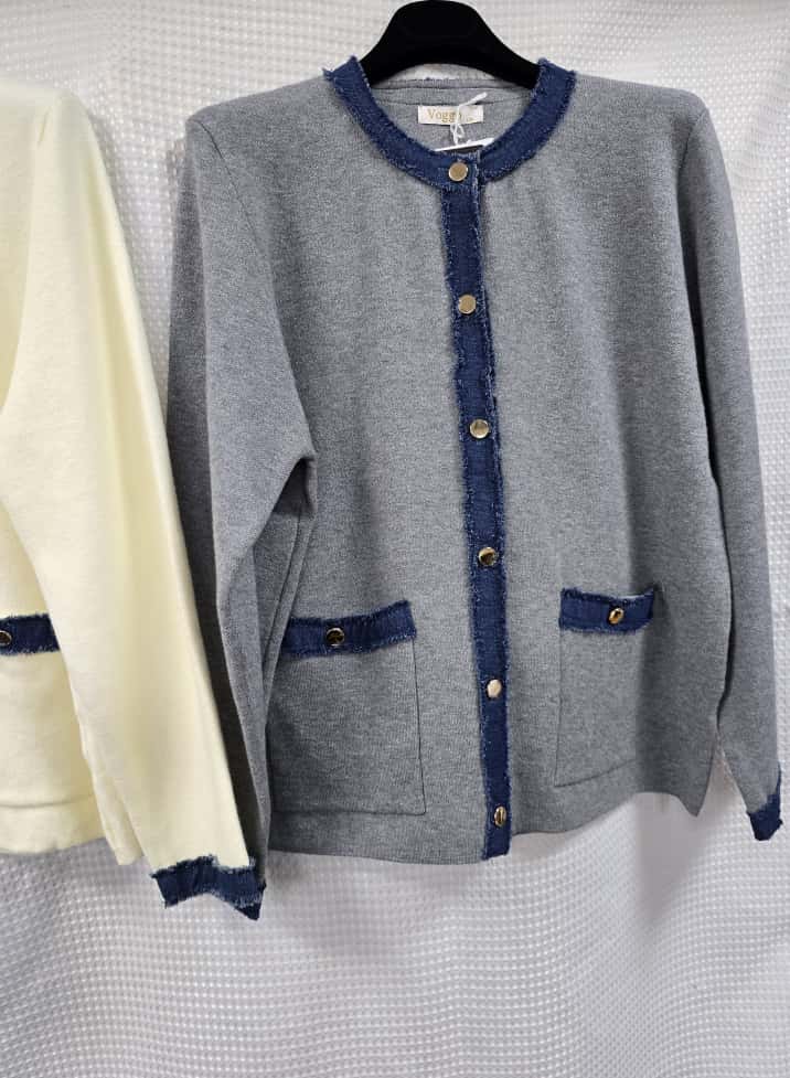 Contrast Edge Gold button Cardigan (2p.pack)