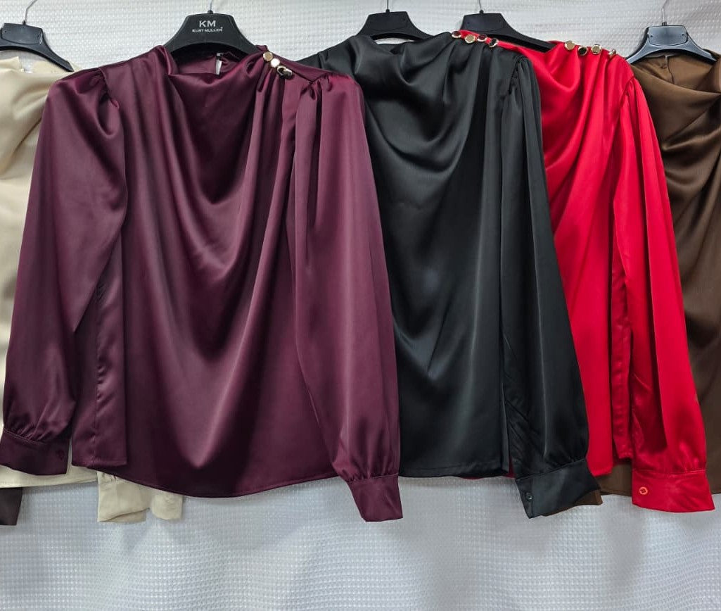 Gold Button Sateen Tunic Blouse