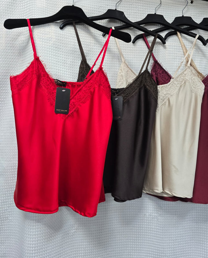 Lace Trim Satin Cami Vest