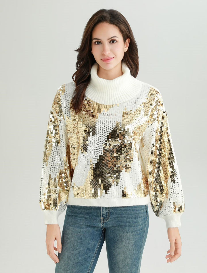 Sequin Embellished Cowl Ribbed Knit (2p.pack)