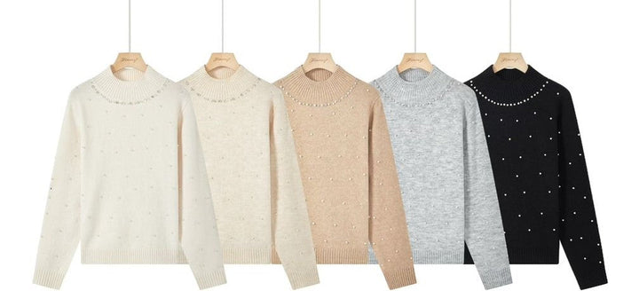 Pearl Diamante Detail Turtle Ribbed Knit (2p.pack)