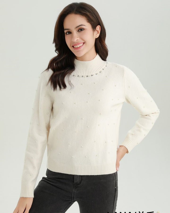 Pearl Diamante Detail Turtle Ribbed Knit (2p.pack)