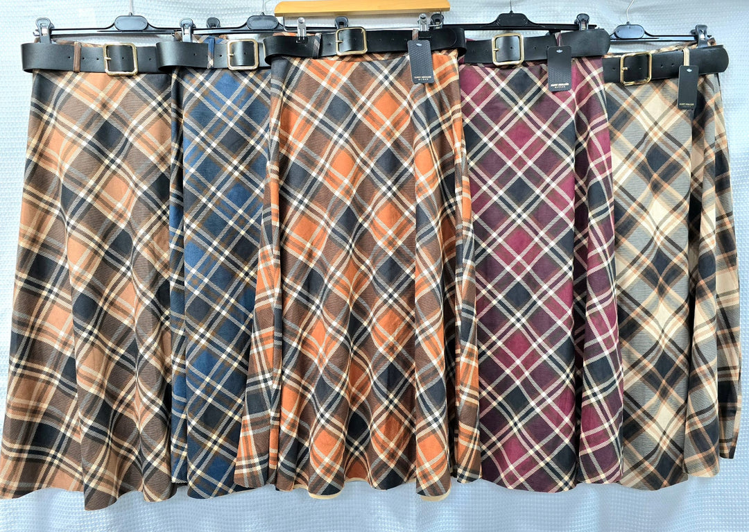 Coloured Check Suedette A-line Skirt