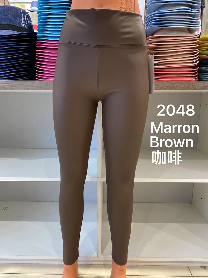 (2P. PACK) Regular Leather Look High Waisted Leggings - jqwholesale.com