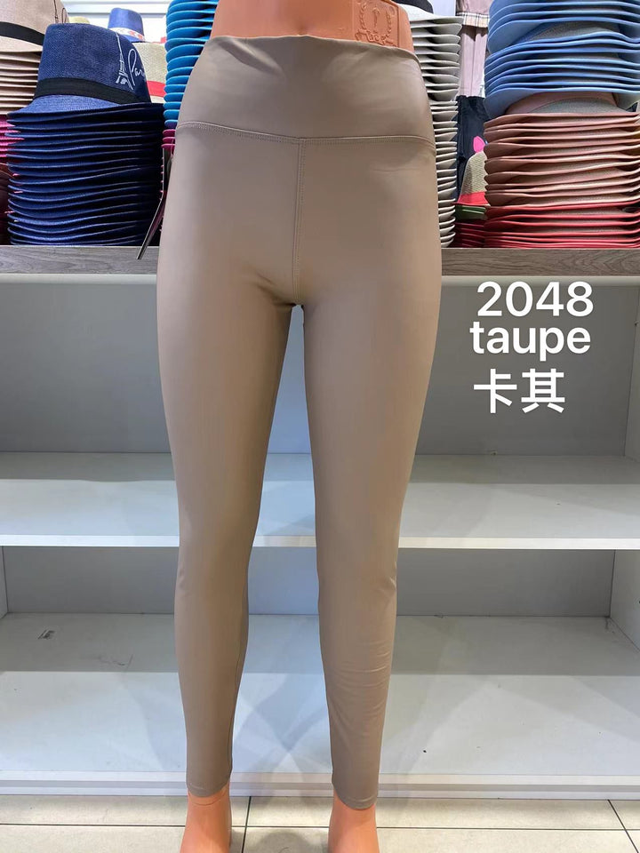 (2P. PACK) Regular Leather Look High Waisted Leggings - jqwholesale.com