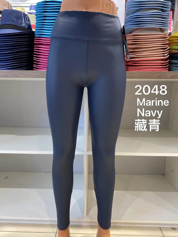 (2P. PACK) Regular Leather Look High Waisted Leggings - jqwholesale.com