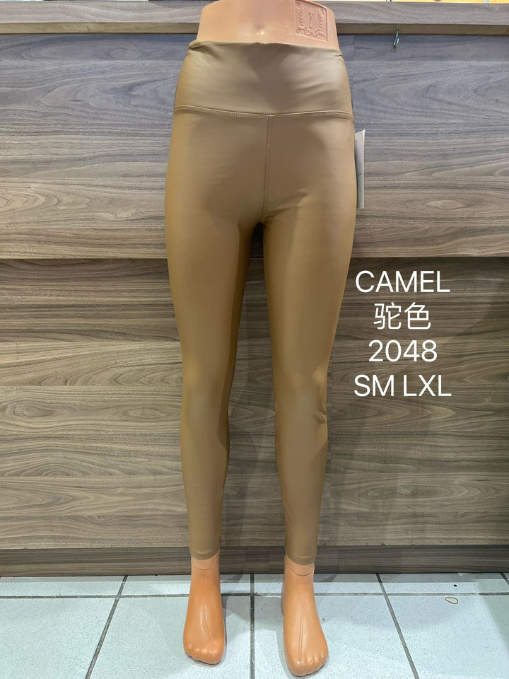 (2P. PACK) Regular Leather Look High Waisted Leggings - jqwholesale.com