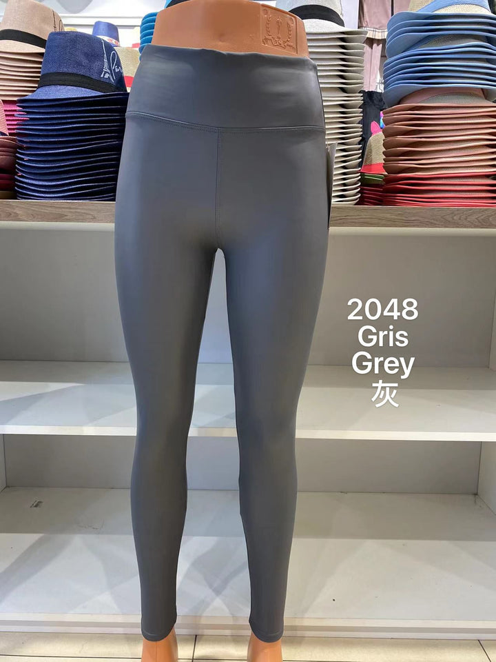 (2P. PACK) Regular Leather Look High Waisted Leggings - jqwholesale.com