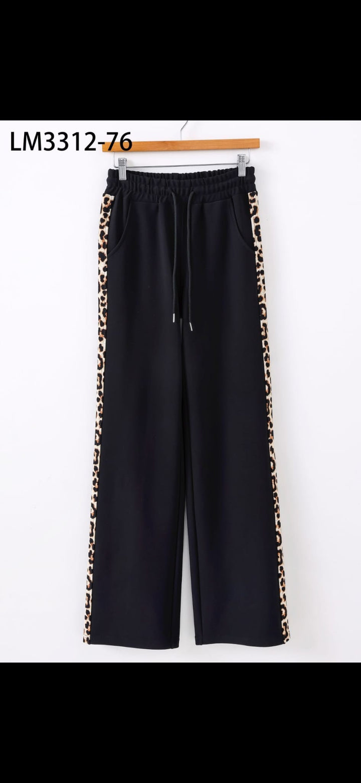(4P.PACK) Wide Leg Leopard Trim Trousers - jqwholesale.com