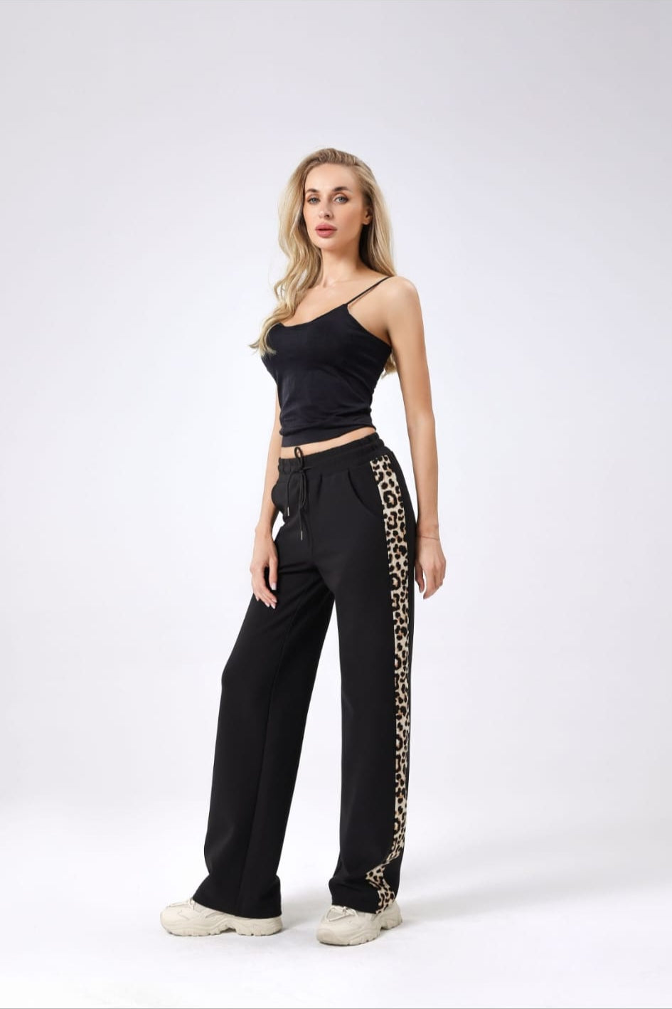 (4P.PACK) Wide Leg Leopard Trim Trousers - jqwholesale.com
