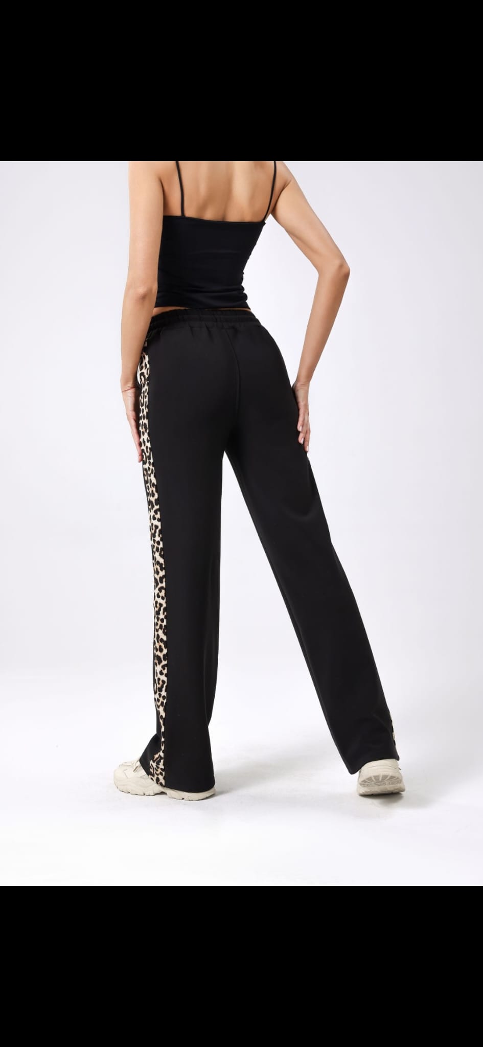 (4P.PACK) Wide Leg Leopard Trim Trousers - jqwholesale.com